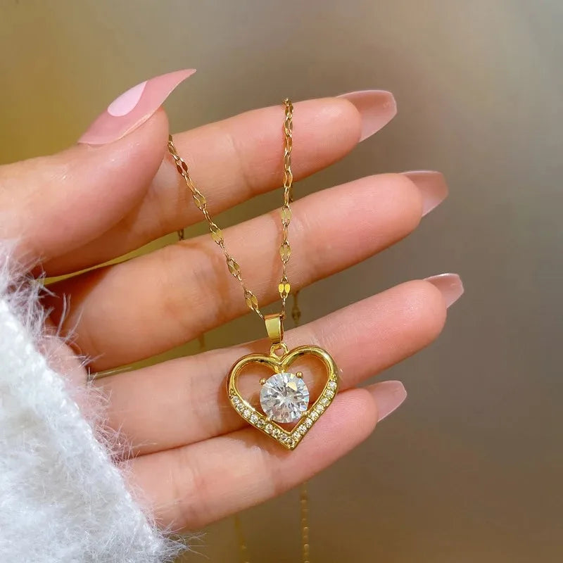 Golden Heart Gems Necklace