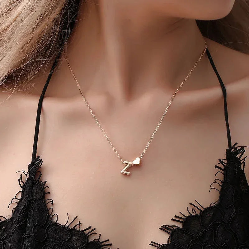 Golden Initial Heart Necklace
