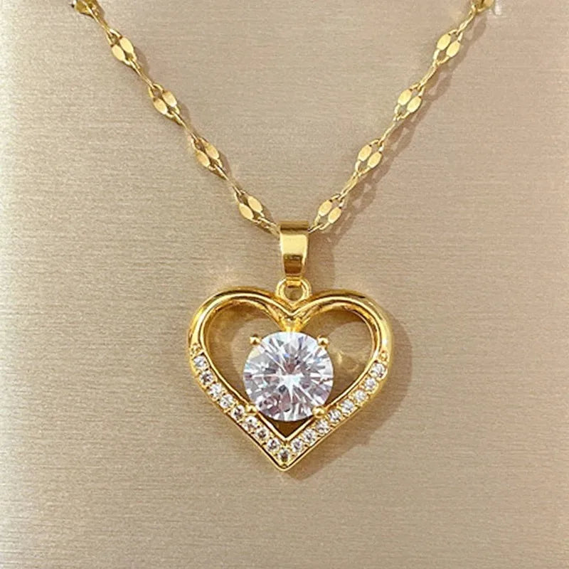 Golden Heart Gems Necklace