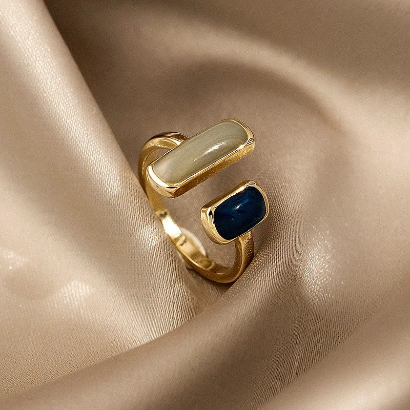 Blue Drip Glaze Ring For Women