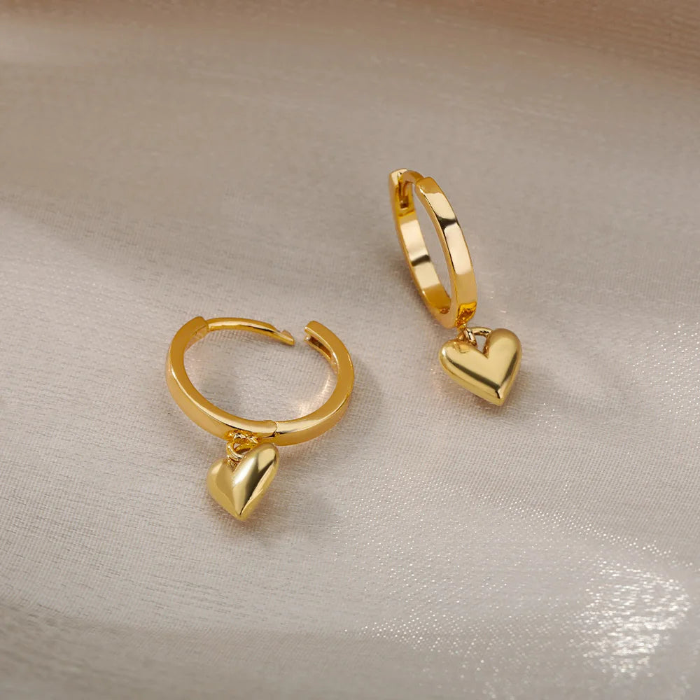 Gold Heart Drop Earrings