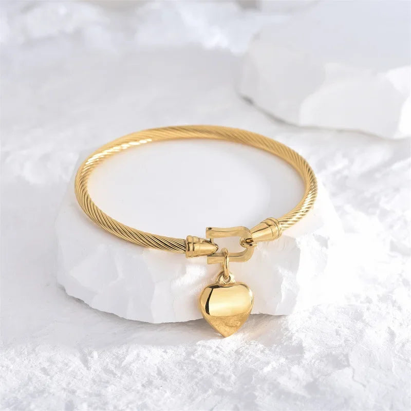 Heart Pendant Charm Bangle Bracelets for Men Women