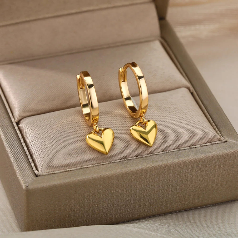 Gold Heart Drop Earrings
