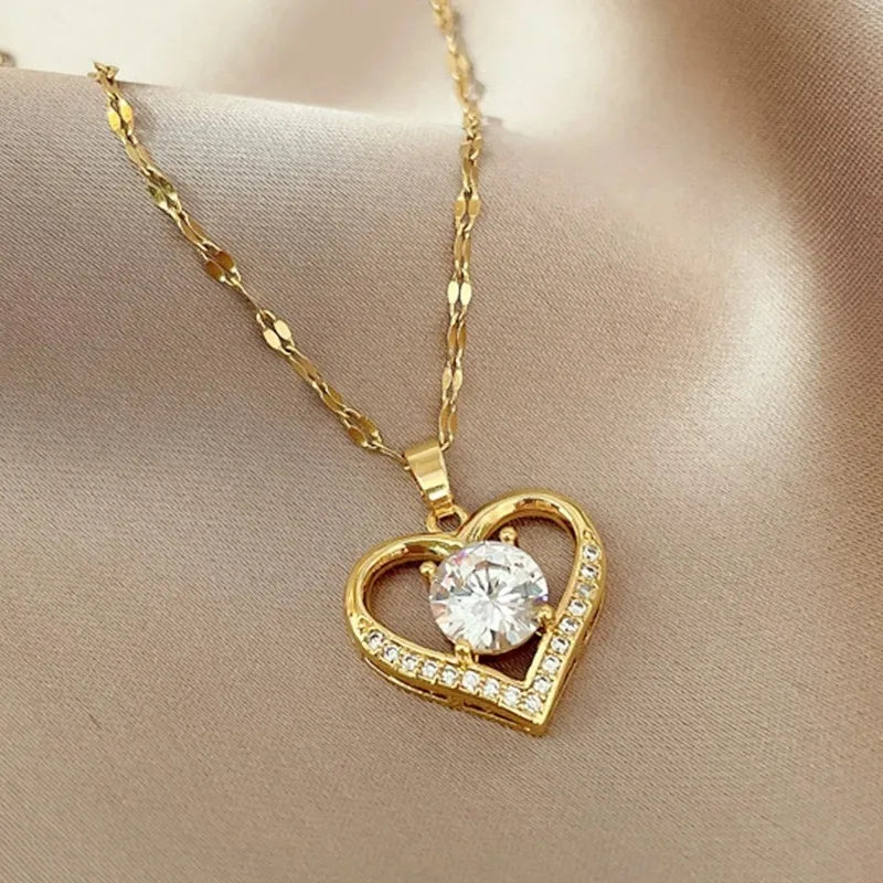 Golden Heart Gems Necklace