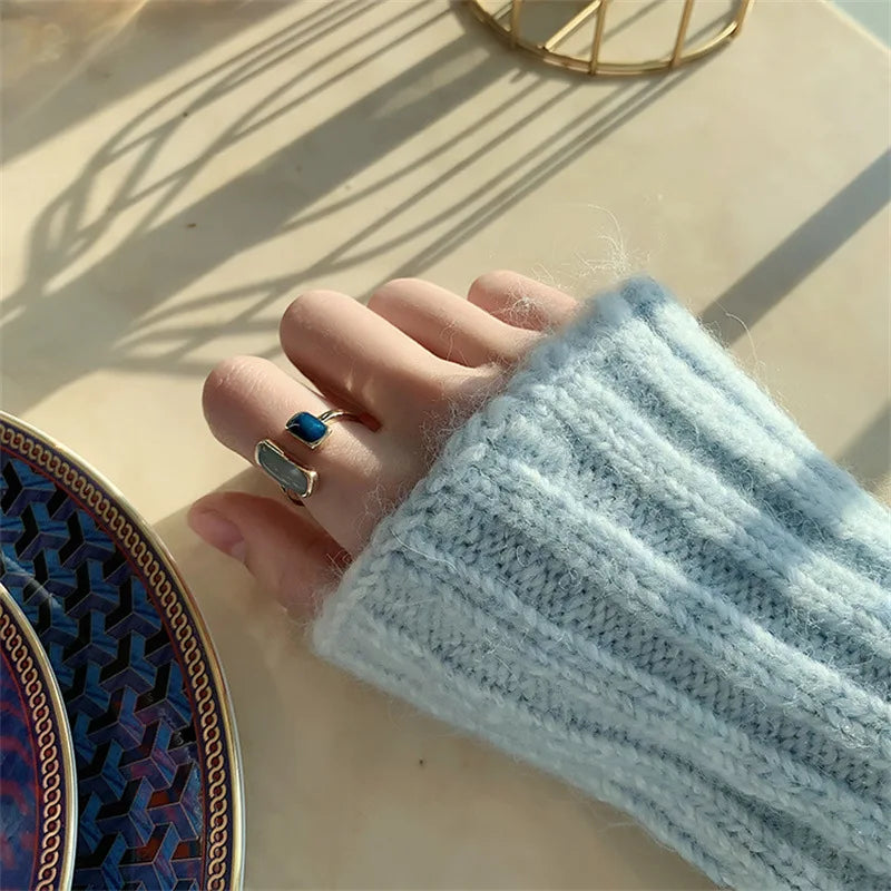Blue Drip Glaze Ring For Women