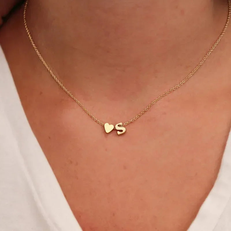 Golden Initial Heart Necklace