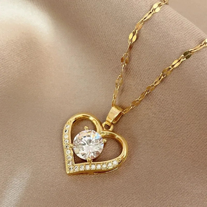 Golden Heart Gems Necklace