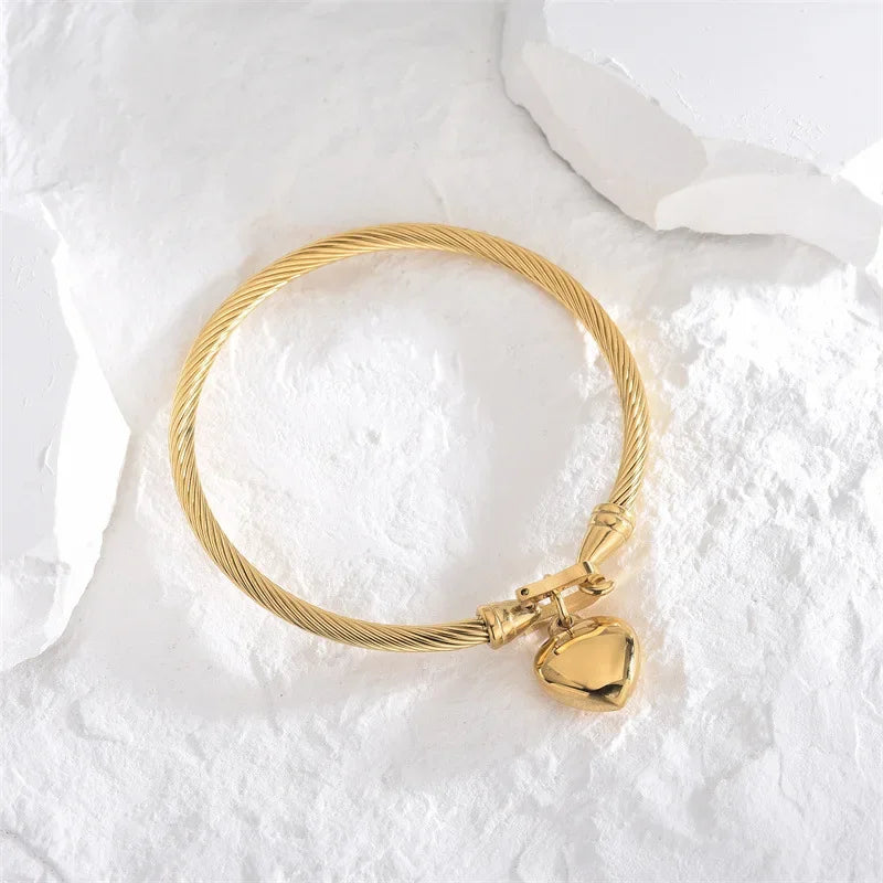 Heart Pendant Charm Bangle Bracelets for Men Women
