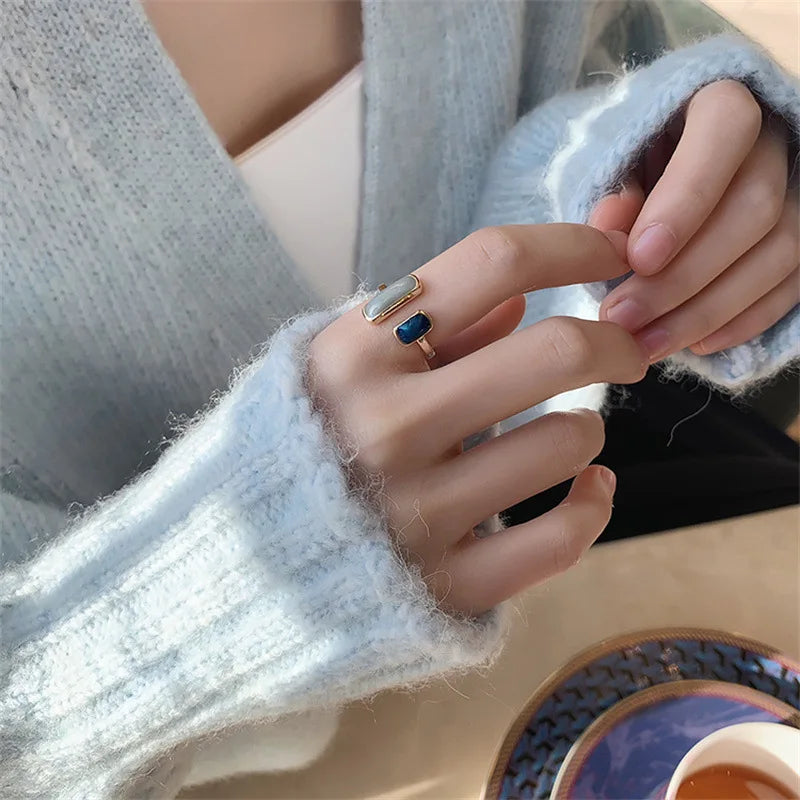 Blue Drip Glaze Ring For Women