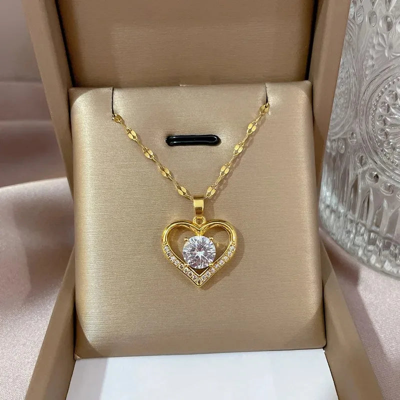 Golden Heart Gems Necklace
