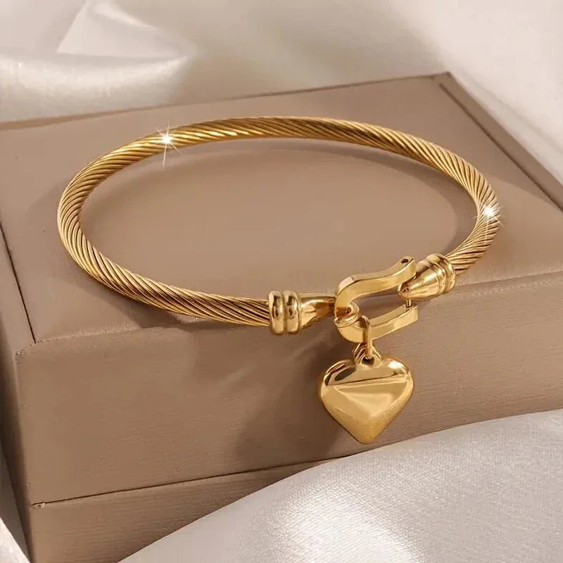 Heart Pendant Charm Bangle Bracelets for Men Women