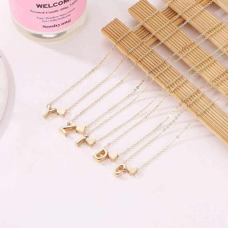 Golden Initial Heart Necklace