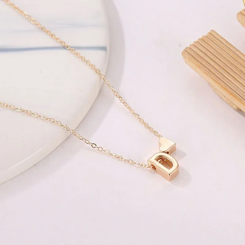 Golden Initial Heart Necklace