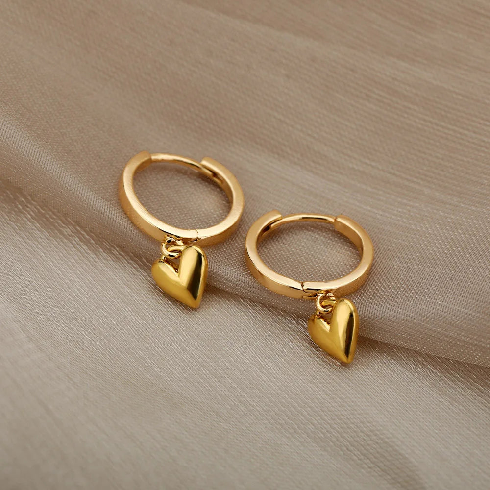 Gold Heart Drop Earrings